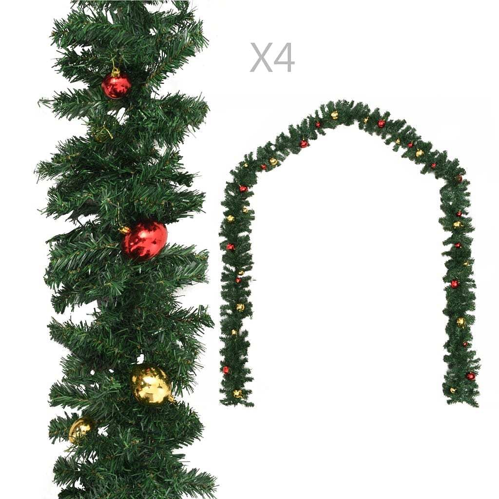 Christmas garland set of 4 green pvc extra long