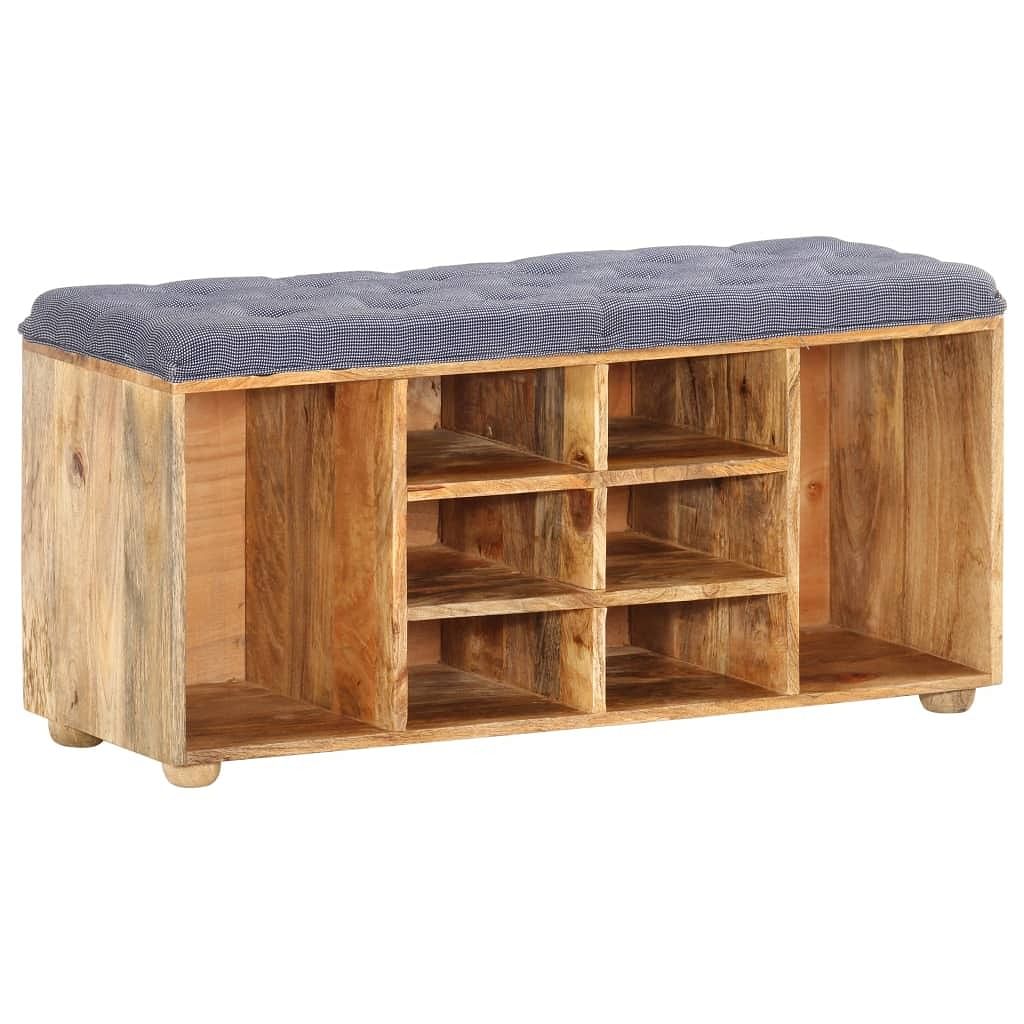 Hall bench natural wood, grey solid mango wood, 100% polyester fabric