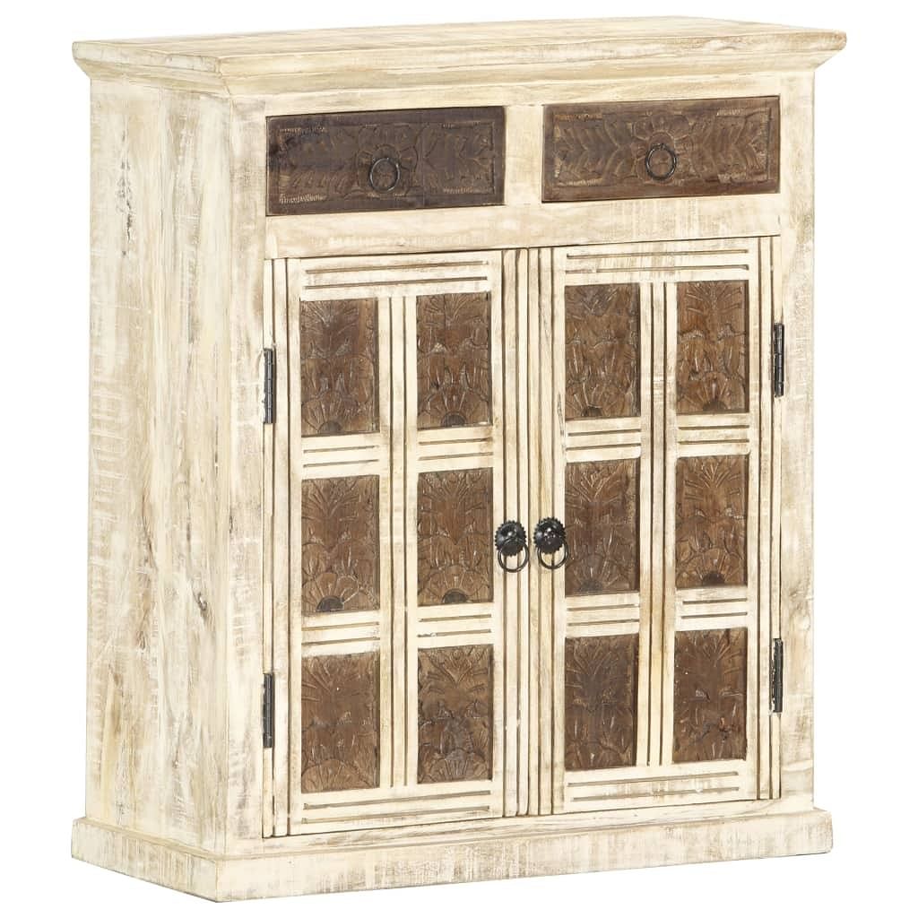 Sideboard white with carved brown patterns solid mango wood