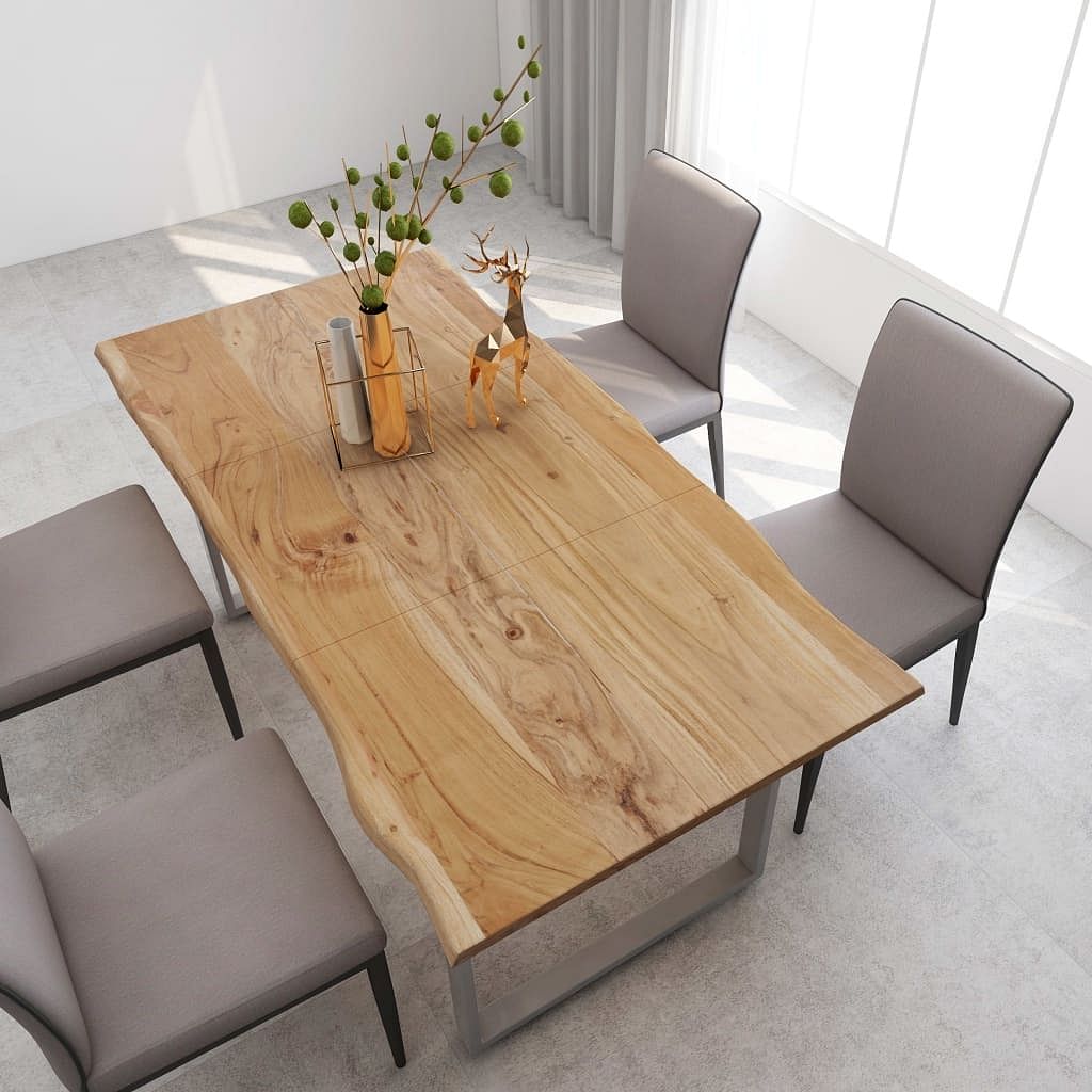 Dining table natural wood with silver legs