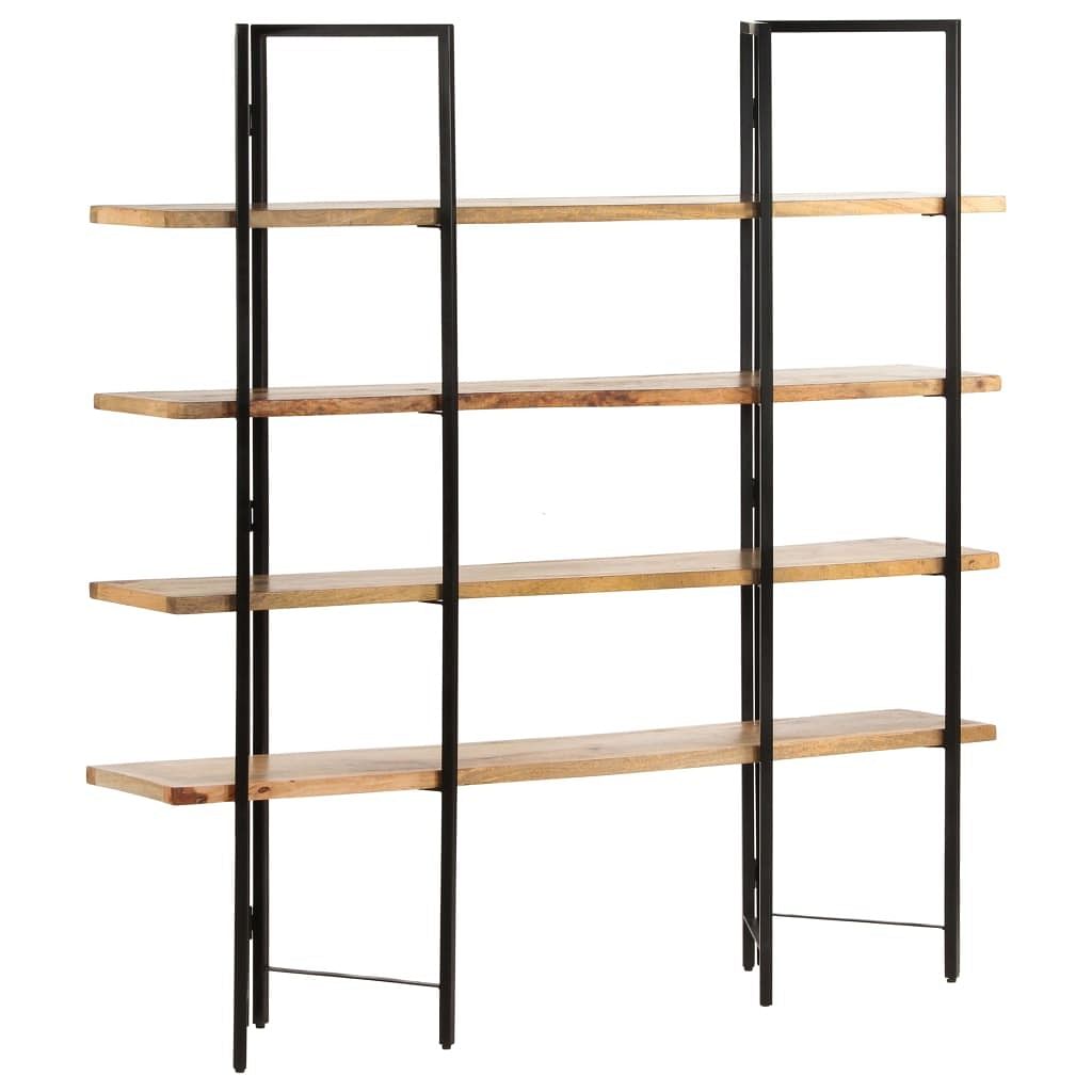 Bookcase natural wood and black solid mango wood, powder-coated steel