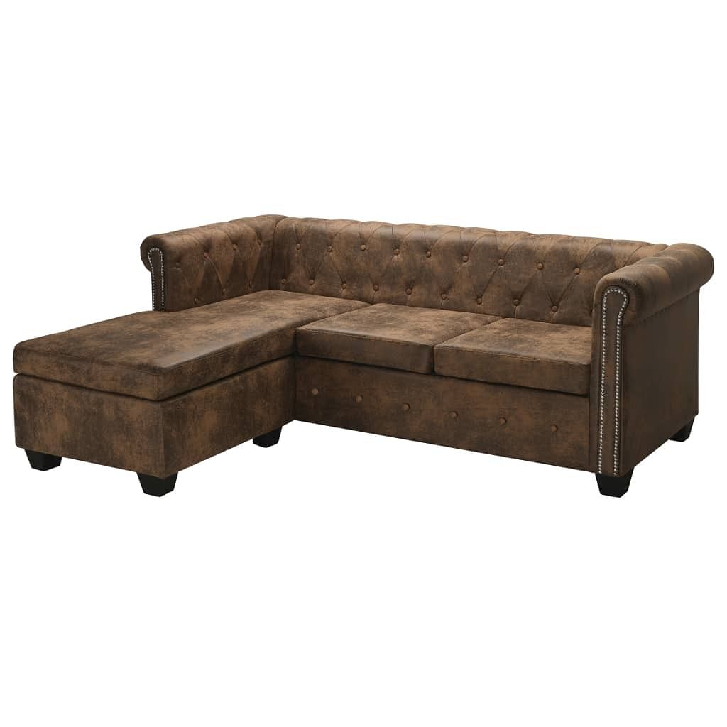 Sofa brown faux leather, wood large