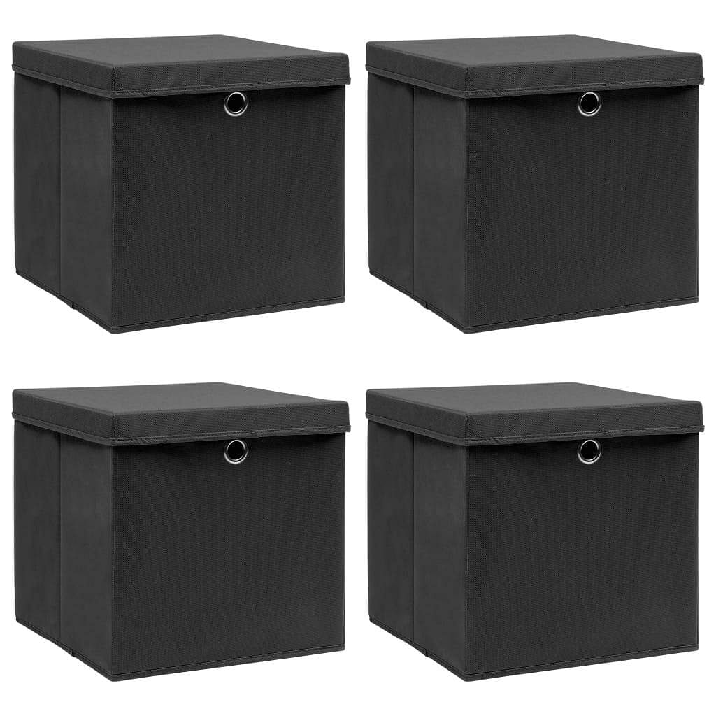 Storage boxes with lids 4 pcs black 12.6"x12.6"x12.6" fabric