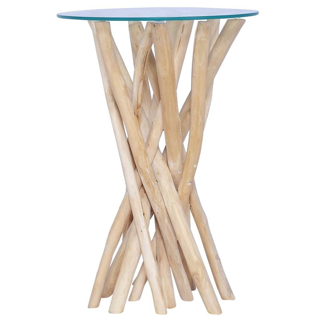 Table light brown solid teak wood, glass compact durable