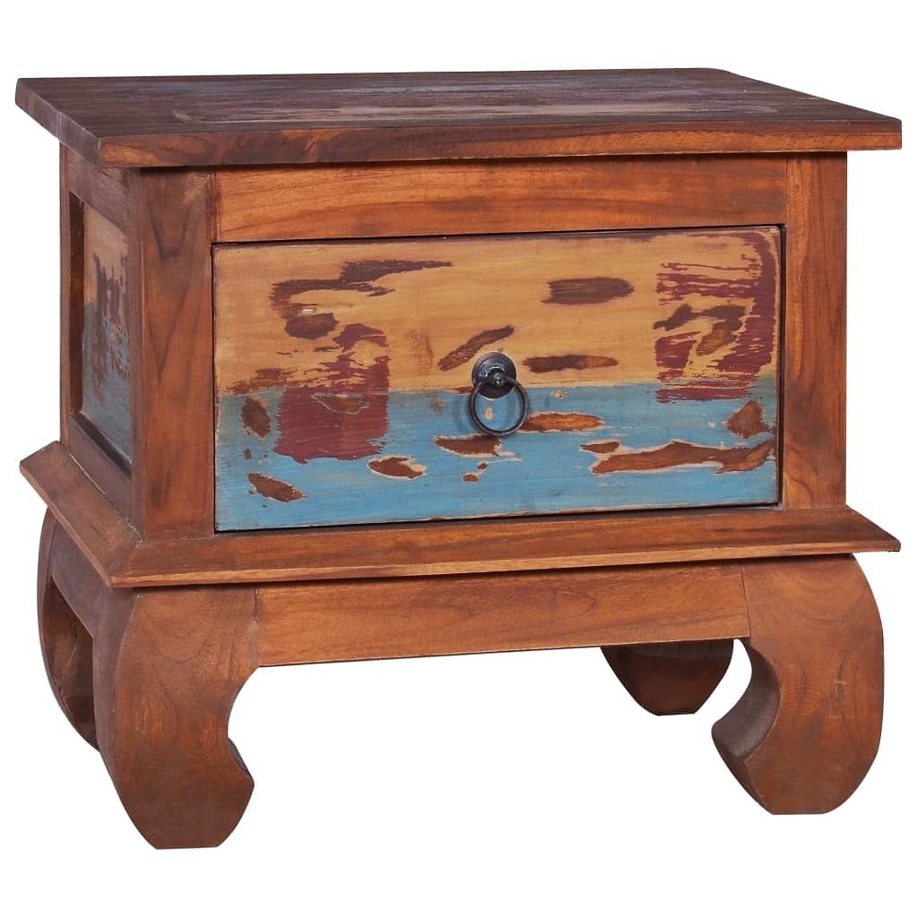 Bedside cabinet multicolor reclaimed teak wood standard
