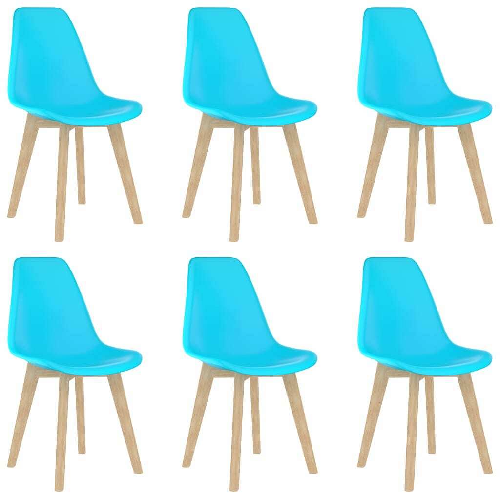 Dining chair set of 6 blue polypropylene, beechwood ergonomic