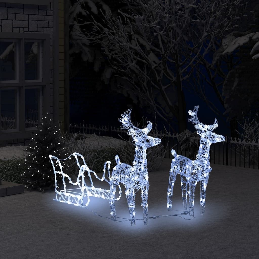Reindeer and sleigh christmas decoration cold white acrylic medium