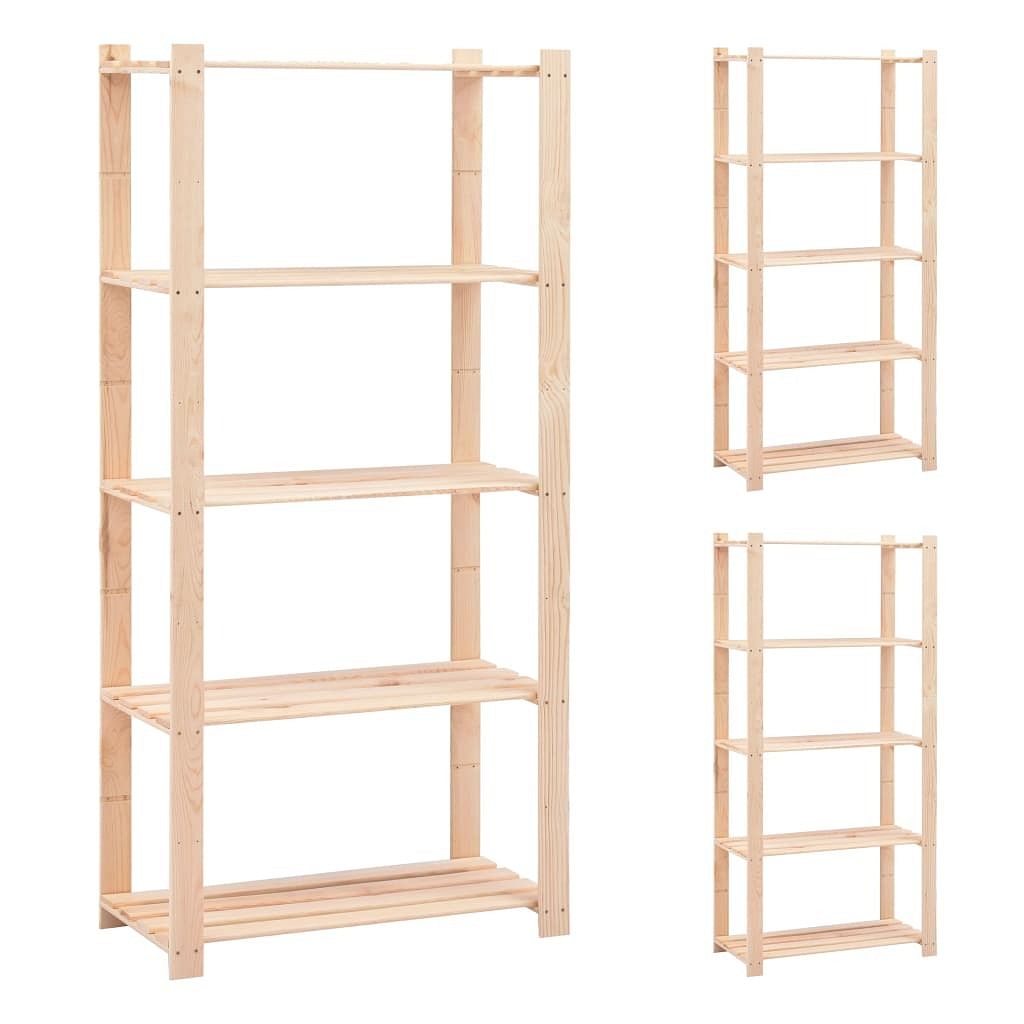 5-tier storage racks 3 pcs 31.5"x15"x66.9" solid pinewood 551.2 lb