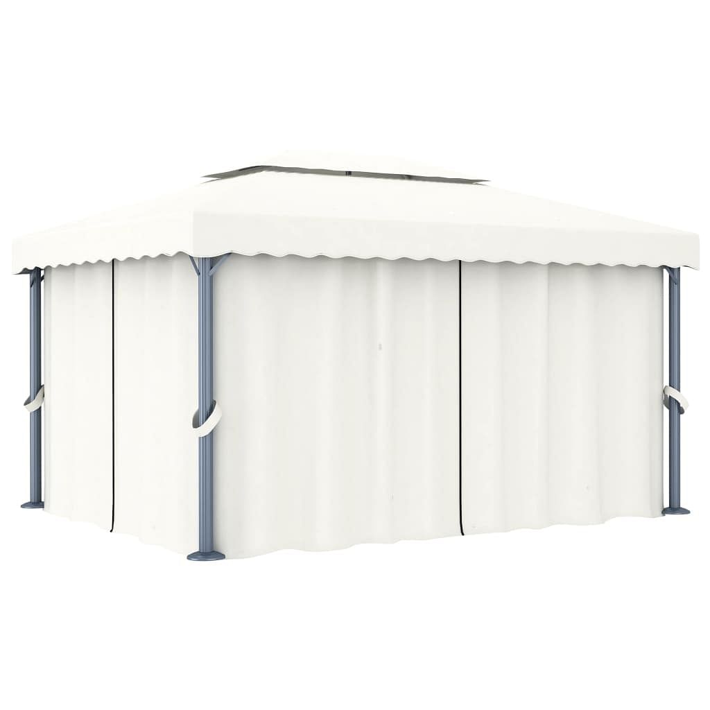 Gazebo with curtain 13.1'x9.8' cream white aluminum