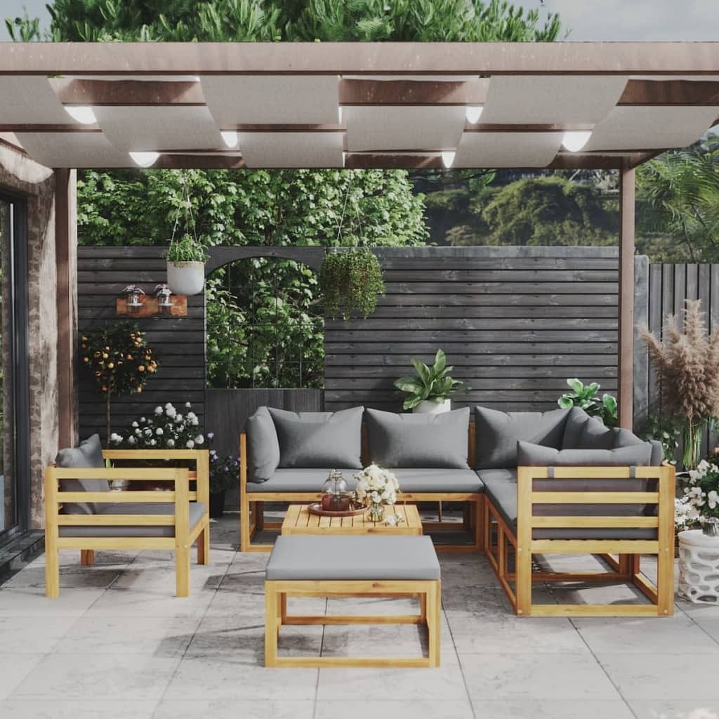 Garden lounge set dark grey solid acacia wood modular 8-piece set