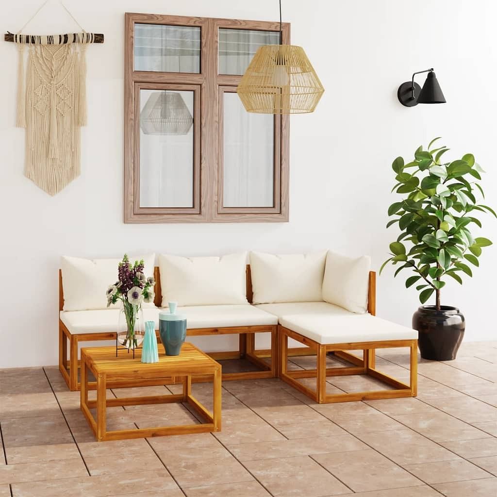Garden lounge set cream solid acacia wood medium modular