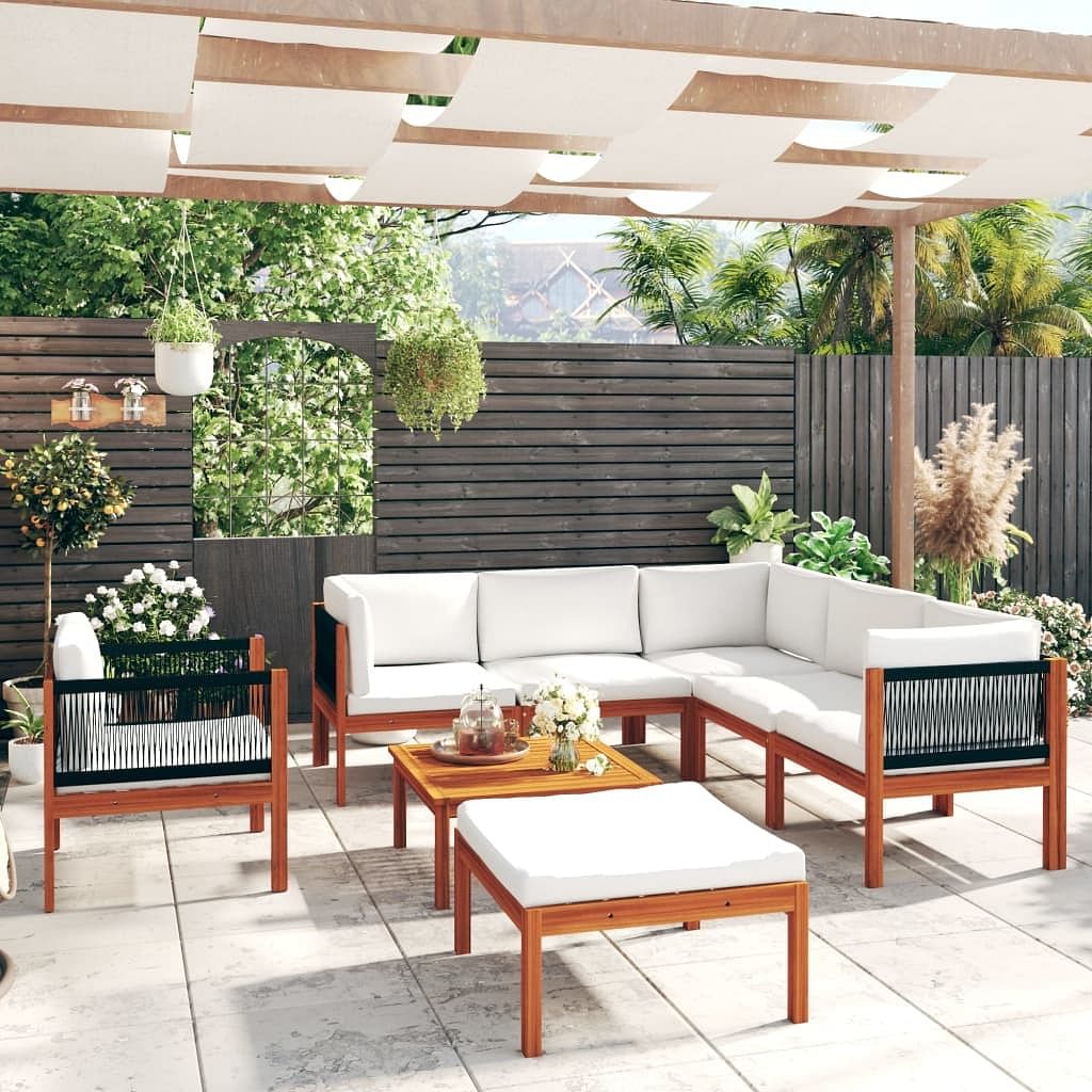 Garden lounge set cream solid acacia wood medium modular