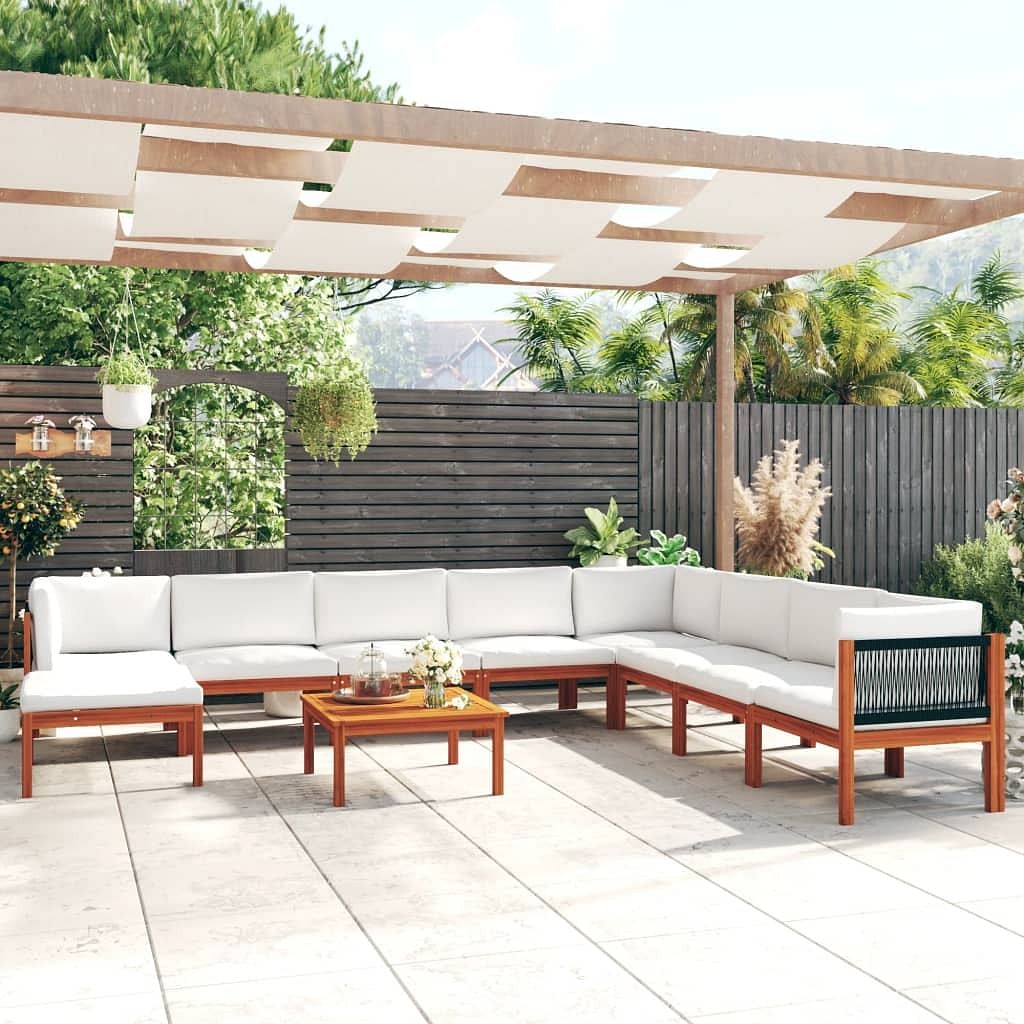 Garden lounge set cream solid acacia wood large modular