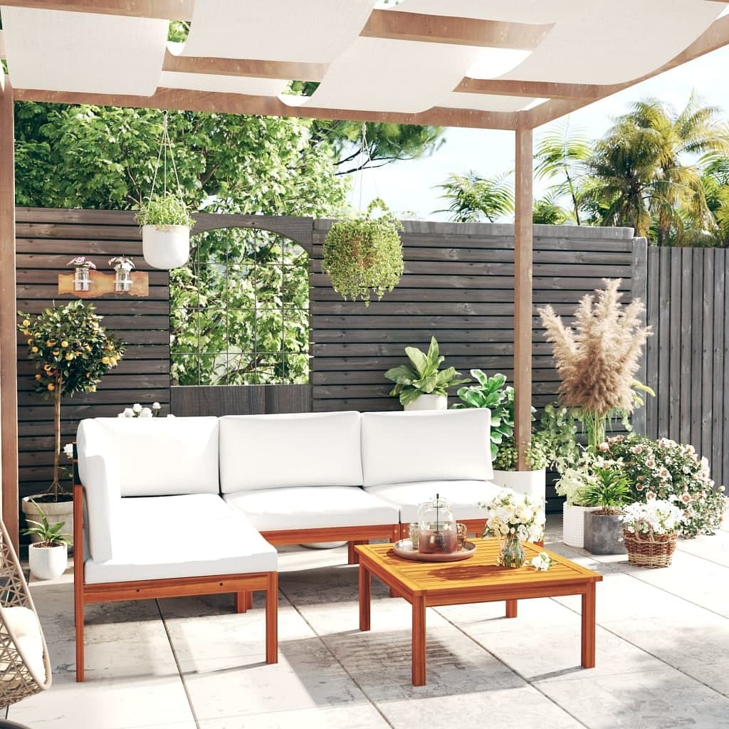 Garden lounge set cream solid acacia wood large modular
