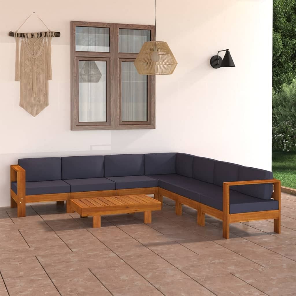 Wooden lounge set dark grey solid acacia wood modular