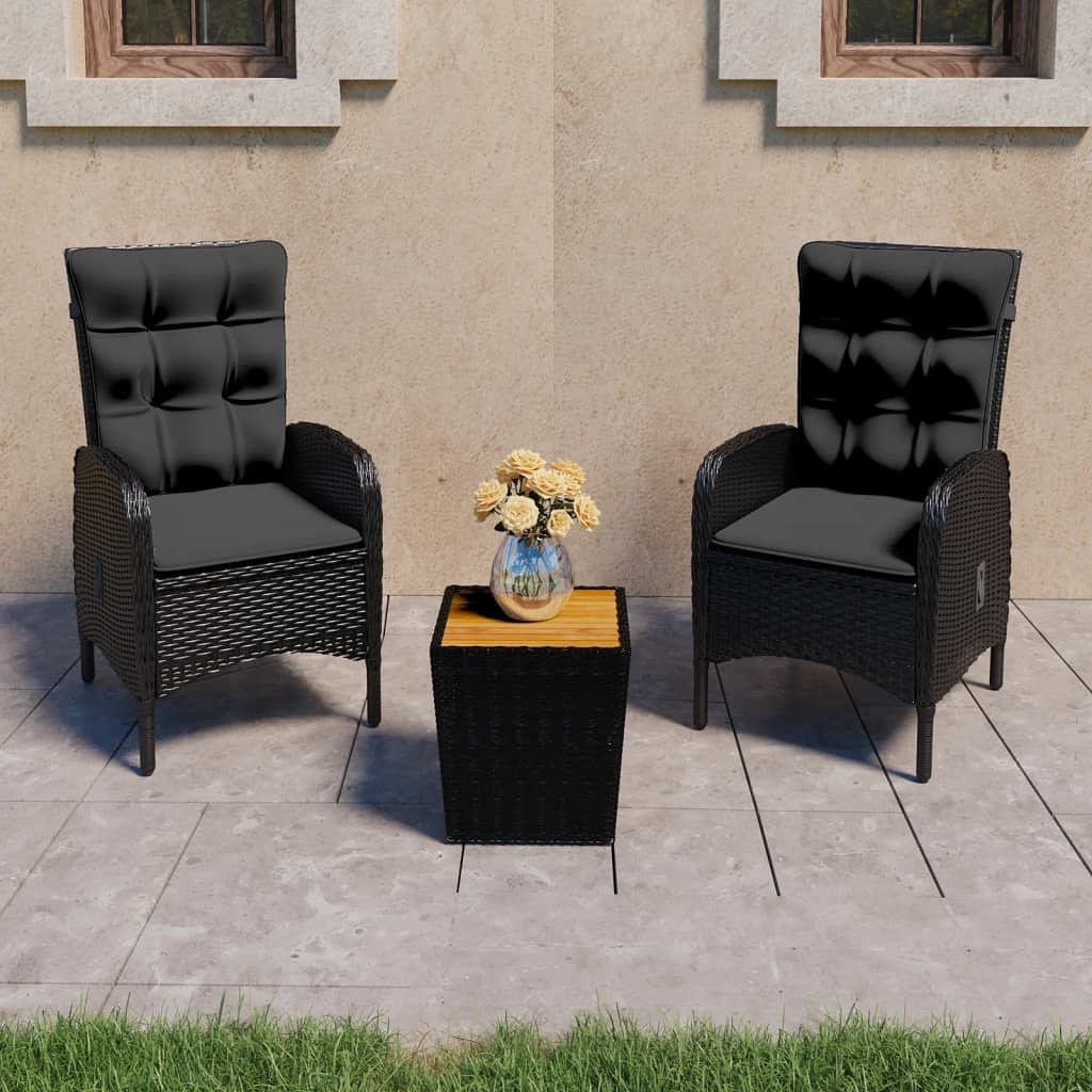Bistro set black poly rattan medium durable bistro set square