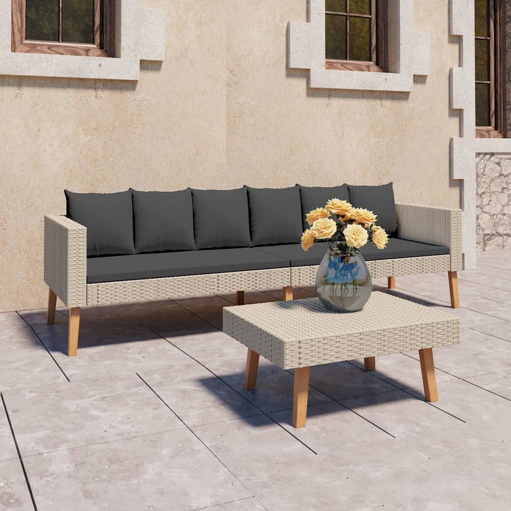 Garden furniture set beige, anthracite pe rattan 3-seater modular