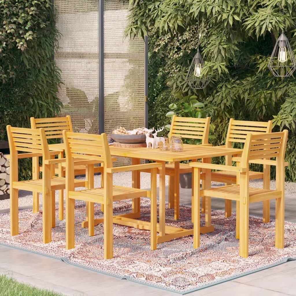 Garden dining set warm brown solid teak wood large stackable