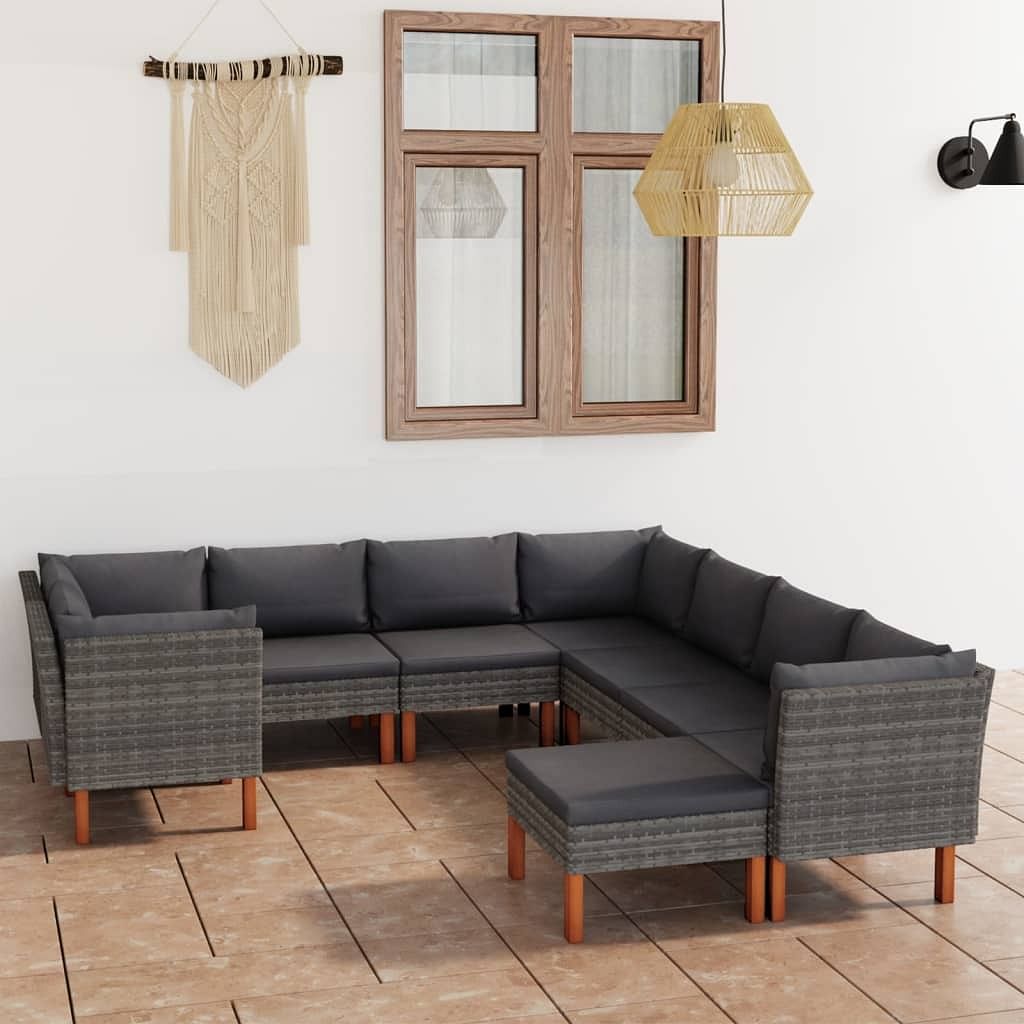 Garden lounge set grey pe rattan large modular