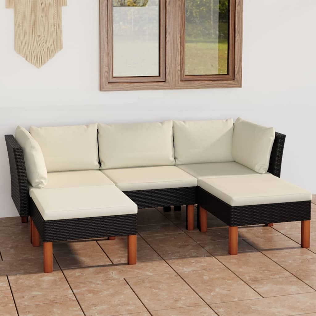 Garden lounge set black pe rattan medium removable covers