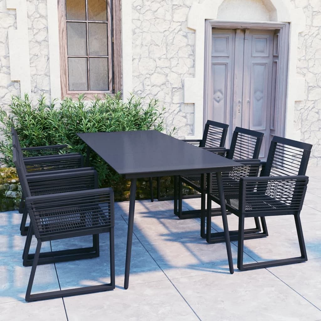 7 piece patio dining set pvc rattan black