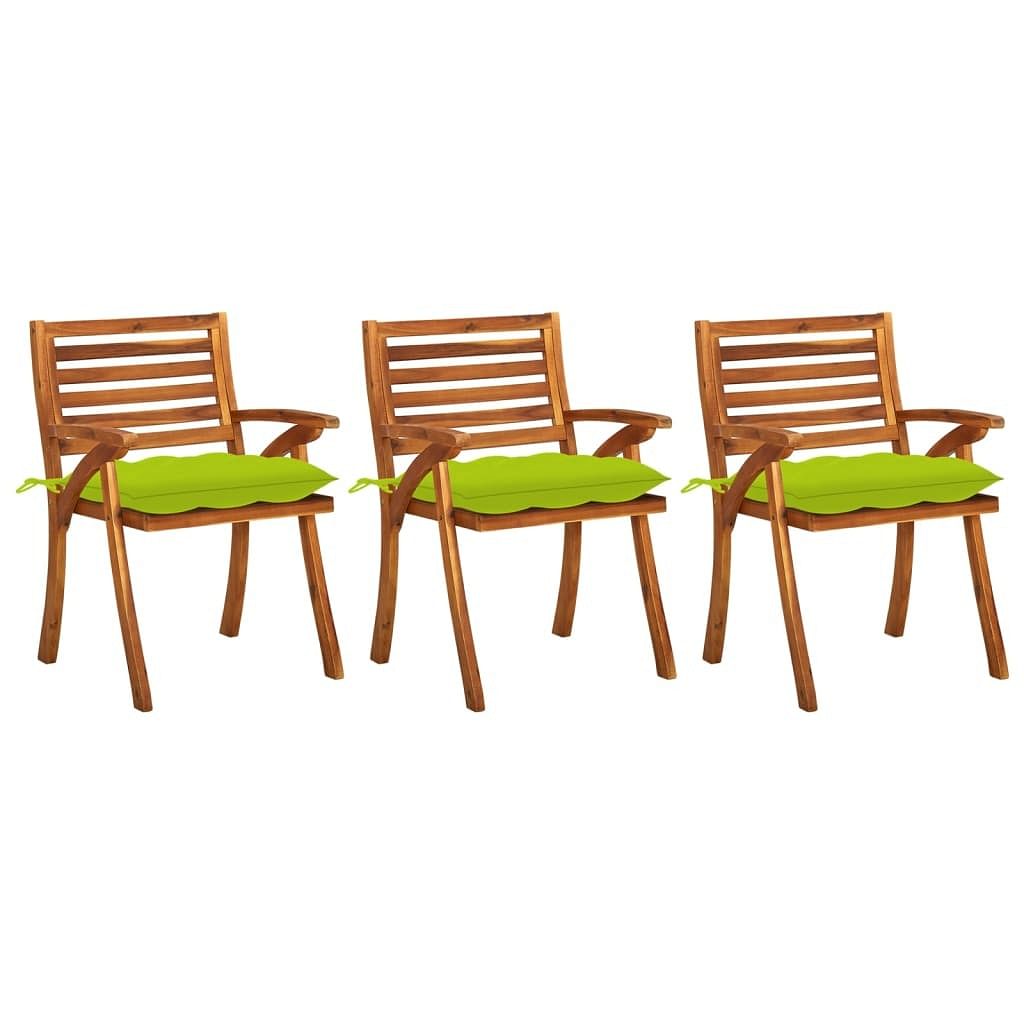 Patio dining chair set of 3 natural wood solid acacia wood