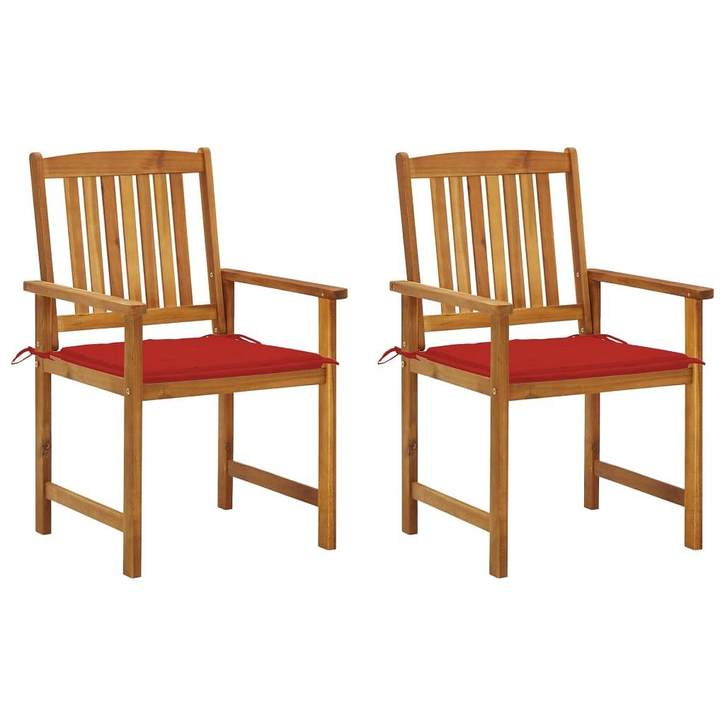 Garden chair set of 2 red solid acacia wood, polyester standard