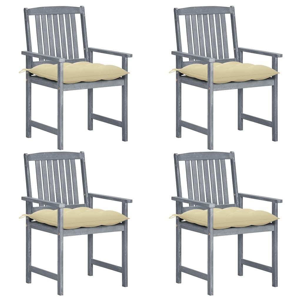 Patio chairs with cushions 4 pcs gray solid acacia wood