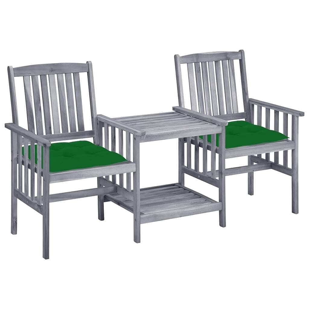 Patio chair with tea table gray solid acacia wood medium rustic
