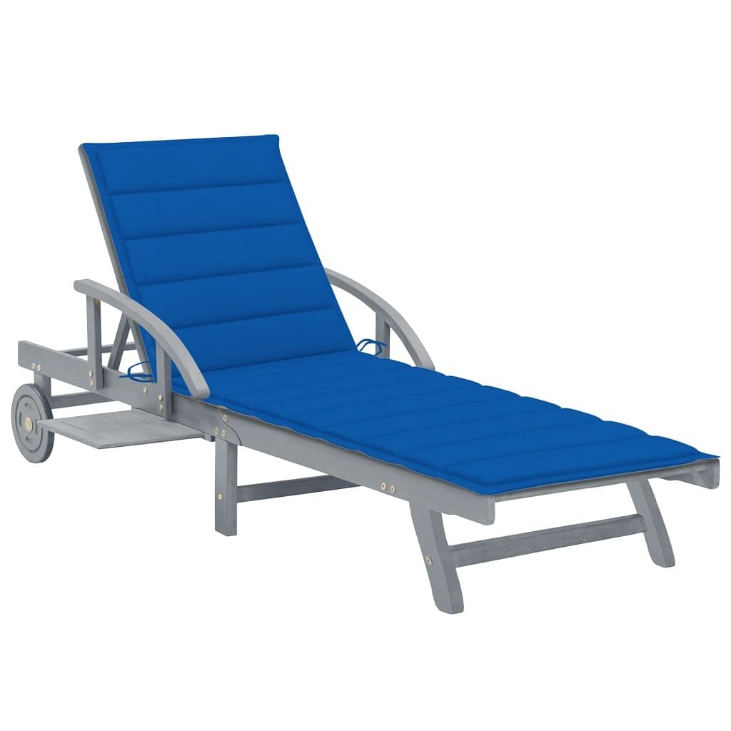 Sunlounger grey solid acacia wood standard adjustable armrests