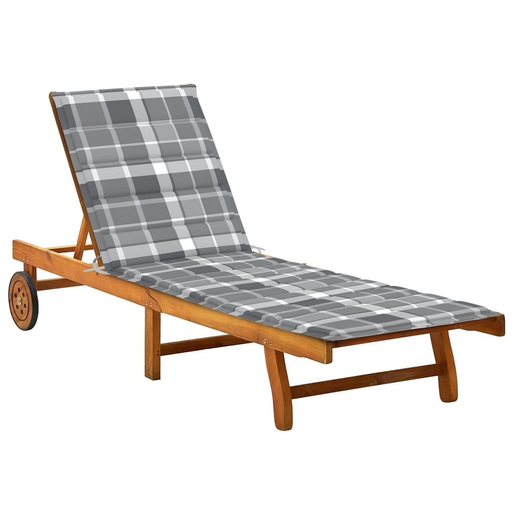 Sunlounger wood brown solid acacia wood standard