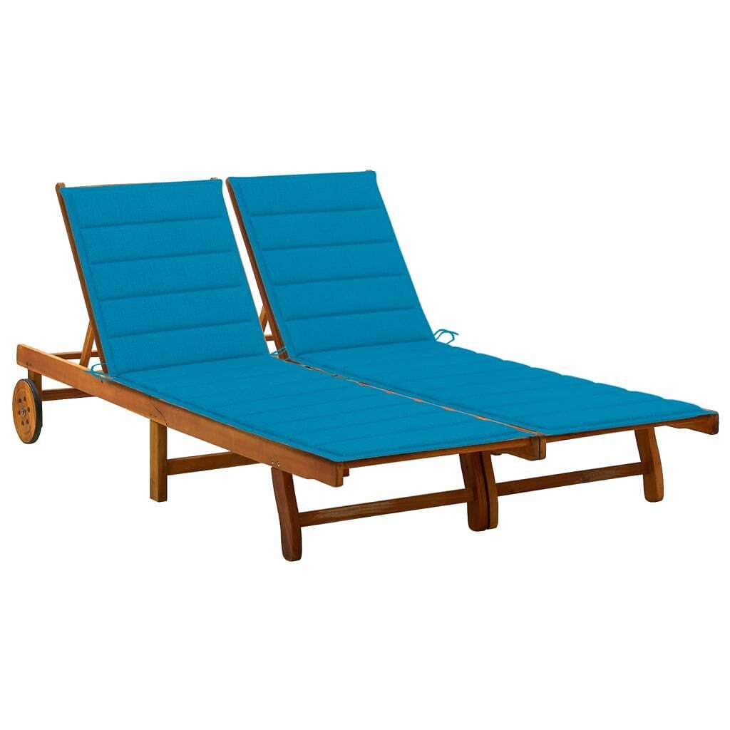 2-person patio sun lounger with cushions solid wood acacia