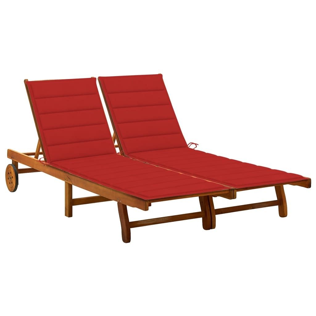 Sunlounger wooden brown, red cushion