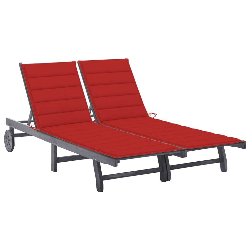 Sunlounger grey solid acacia wood