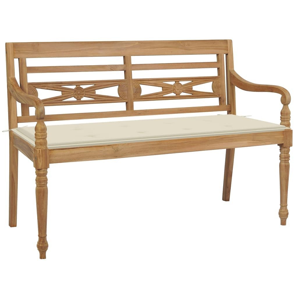 Bench teak, cream solid teak wood, 100% polyester standard 2-seater
