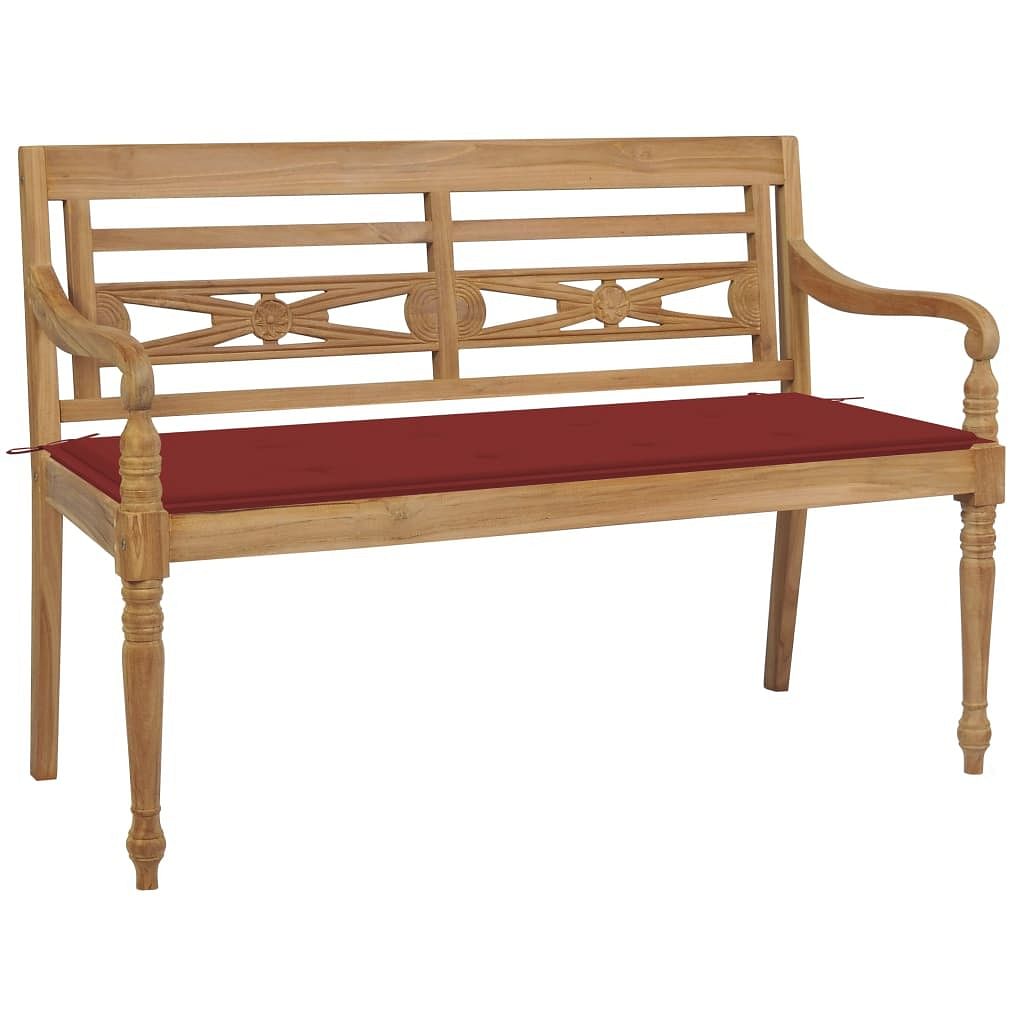 Bench natural wood, red cushion teak wood, polyester fabric medium