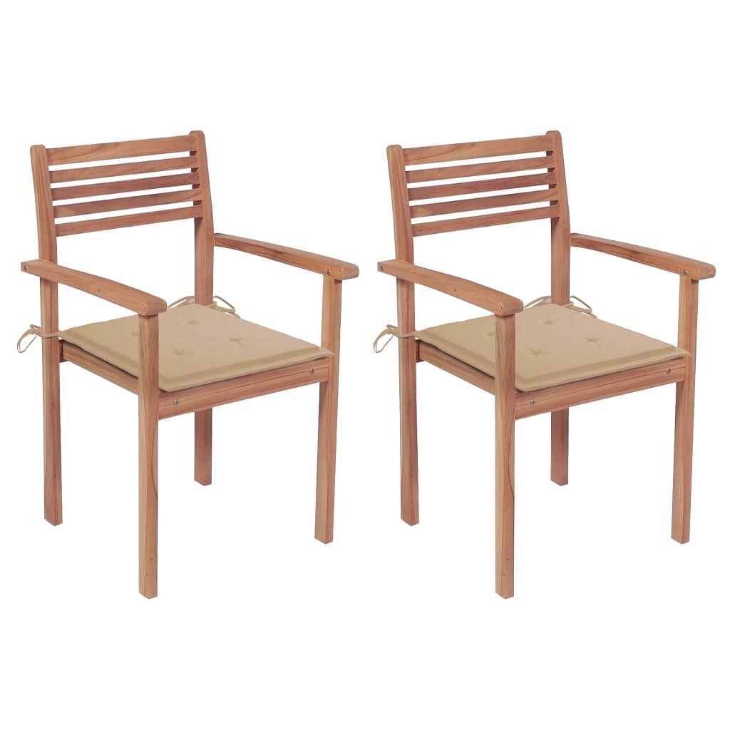 Garden chair set of 2 natural wood solid teak wood standard
