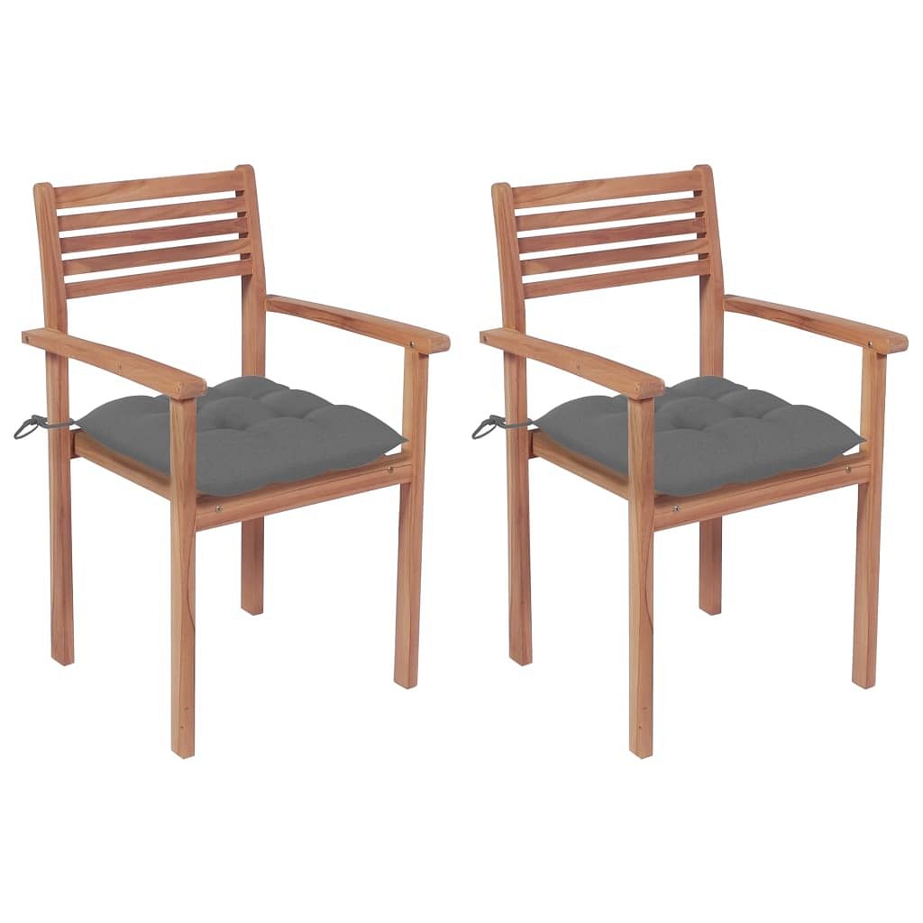 Garden chair set of 2 natural teak solid teak wood, 100% polyester