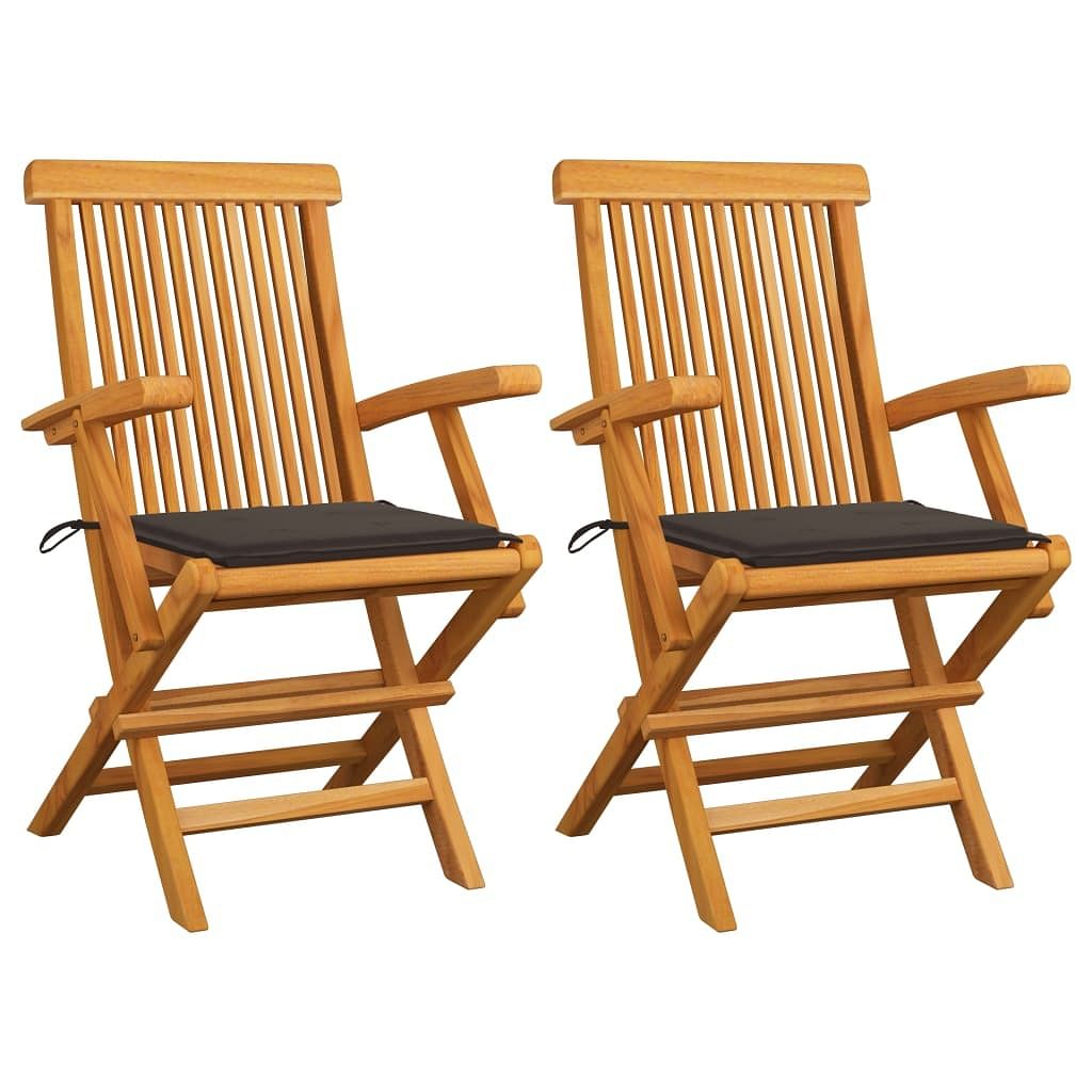 Patio chair set of 2 taupe fine sanded teak hardwood medium