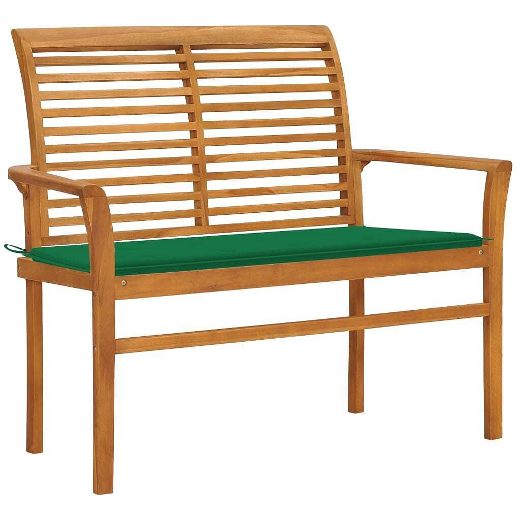 Garden bench teak wood color solid teak wood, fabric (100% polyester)