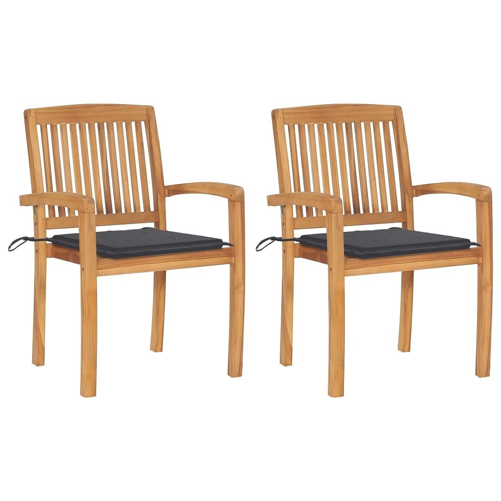 Garden chair set of 2 teak wood, anthracite