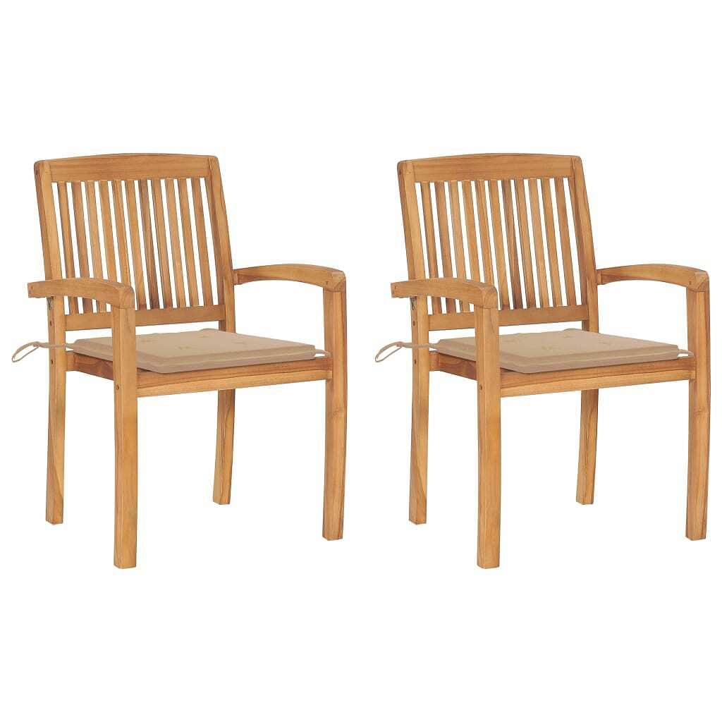 Garden chair set of 2 beige, natural wood