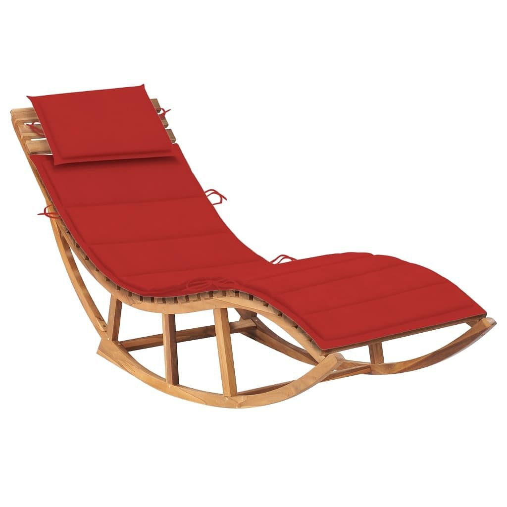 Sun lounger red and natural wood