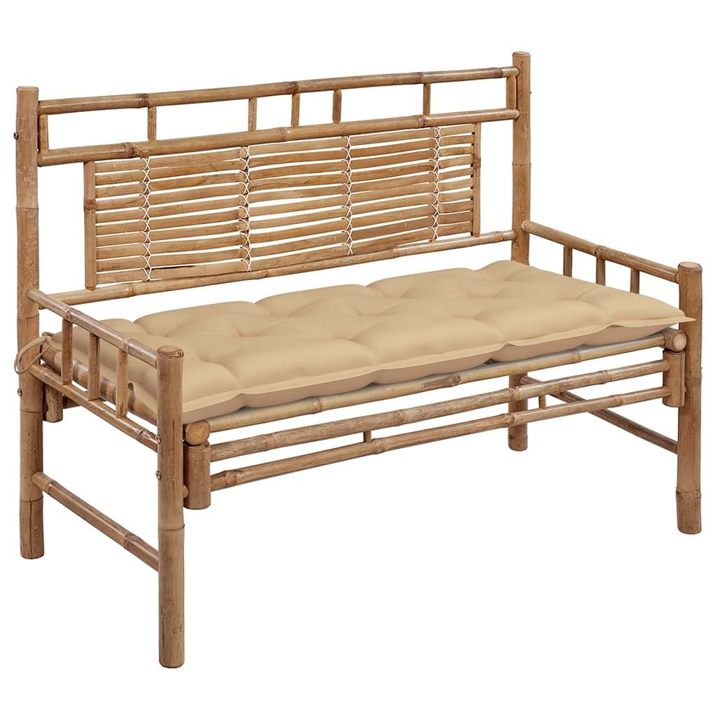 Garden bench beige, natural bamboo bamboo, 100% polyester (cushion)