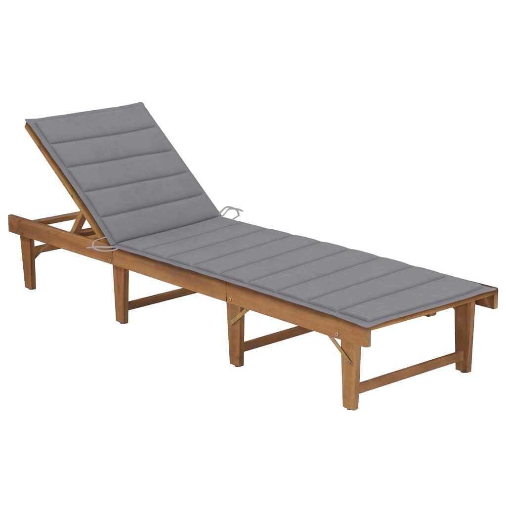 Sun lounger grey solid acacia wood standard foldable