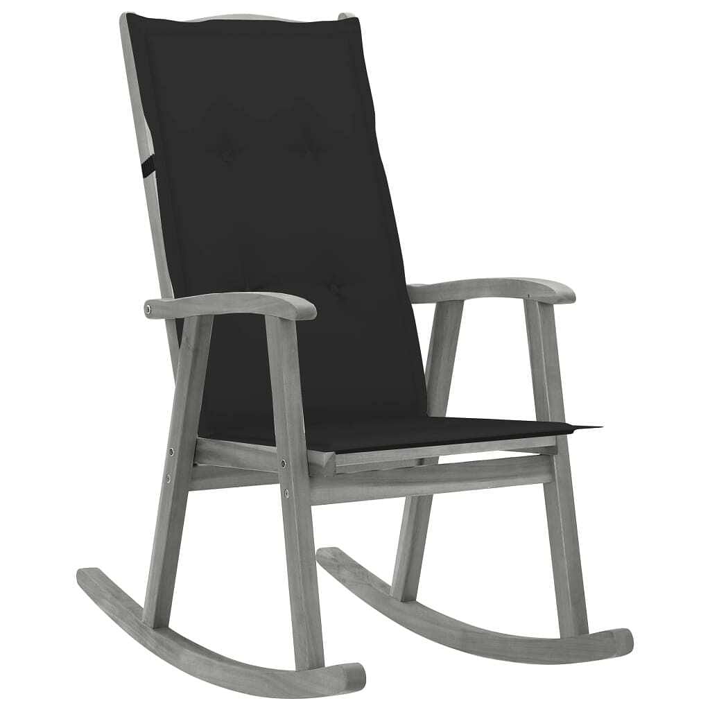 Rocking chair grey solid acacia wood, 100% polyester medium
