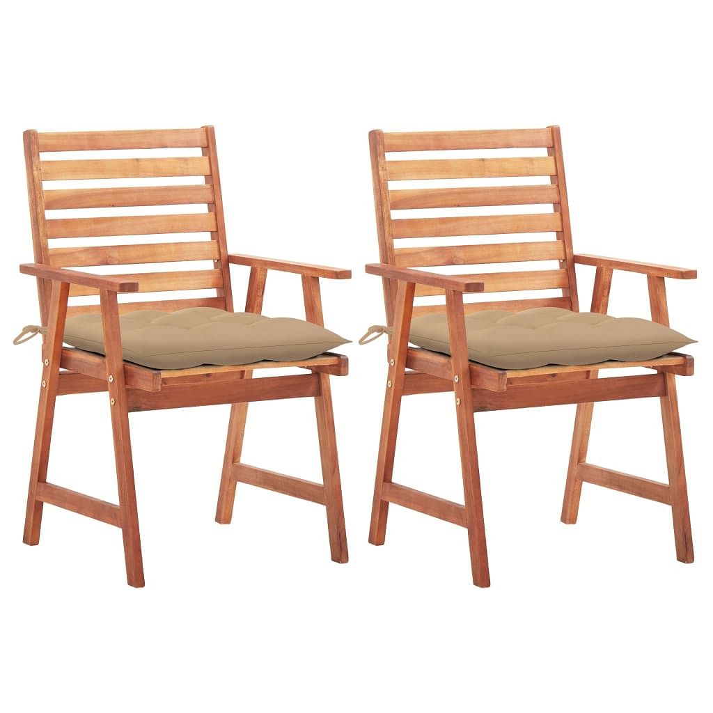 Patio chair set of 2 brown solid acacia wood, polyester standard