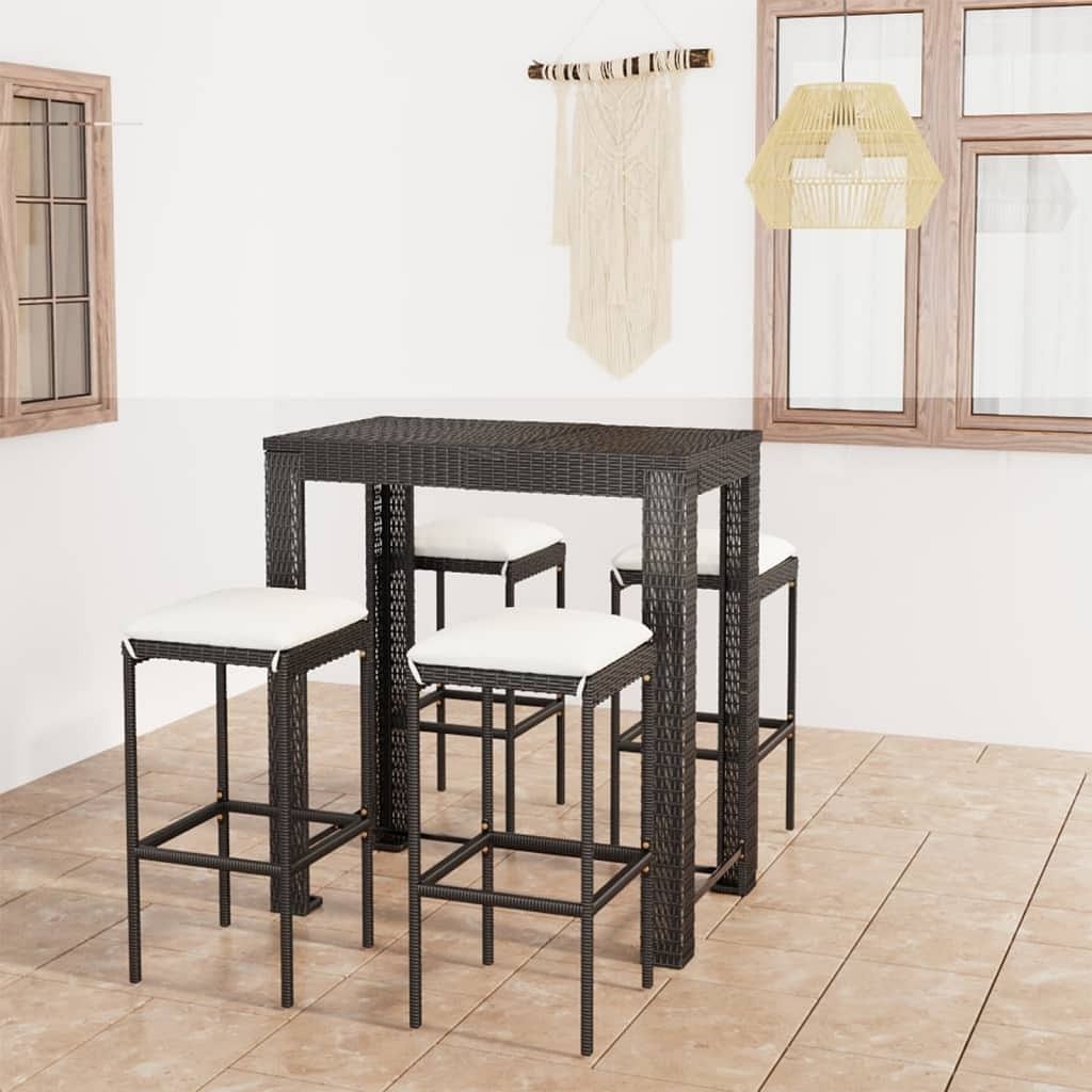 Garden bar set black pe rattan, powder-coated steel, polyester