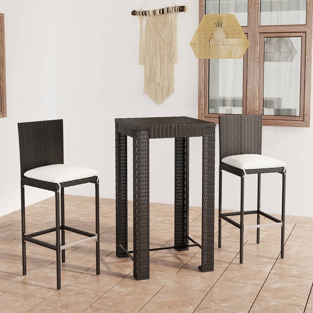 Garden bar set black pe rattan, powder-coated steel, polyester