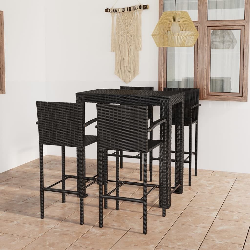 Garden bar set black pe rattan, powder-coated steel large